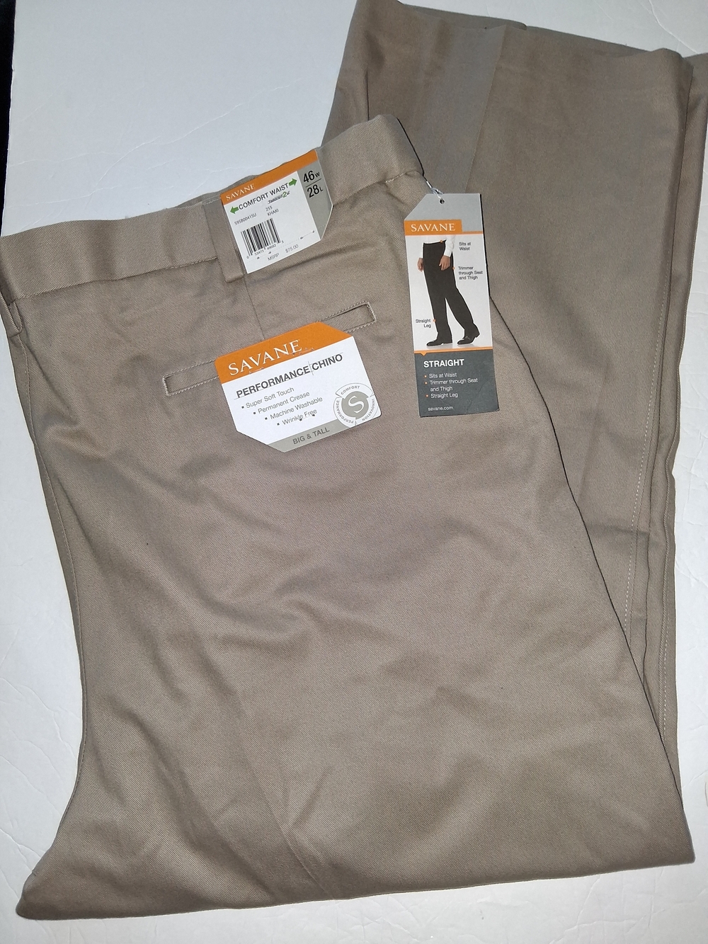 Savane Men's Straight Performance Chinos - Khaki Tan